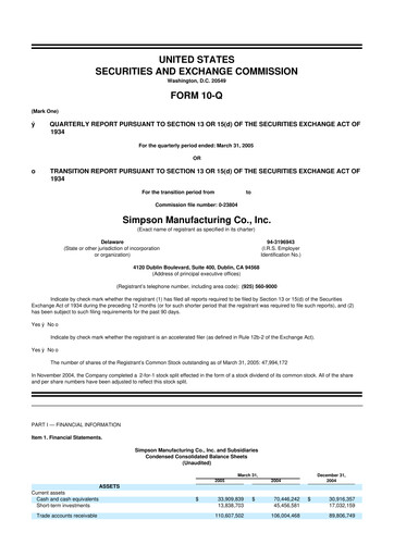 Thumbnail Simpson Manufacturing Company
 10-Q Quarterly Report FY 