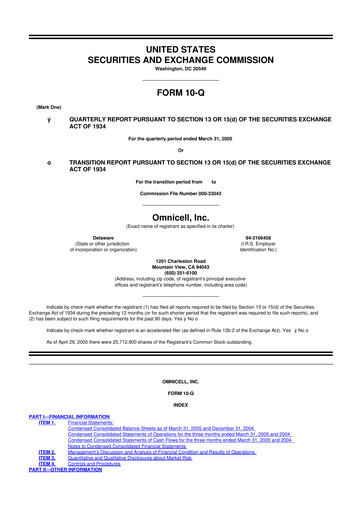 Thumbnail Omnicell
 10-Q Quarterly Report FY 