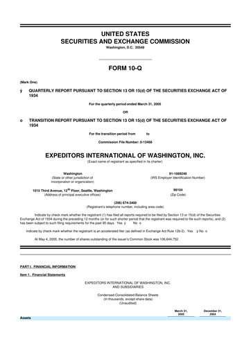 Thumbnail Expeditors International 10-Q Quarterly Report FY 