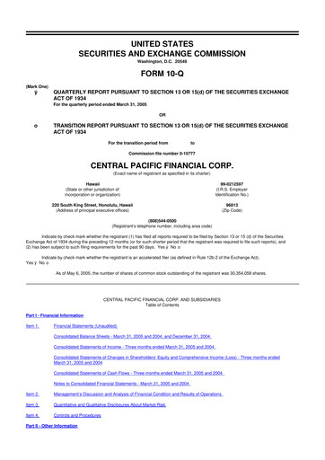Thumbnail Central Pacific Financial 10-Q Quarterly Report FY 