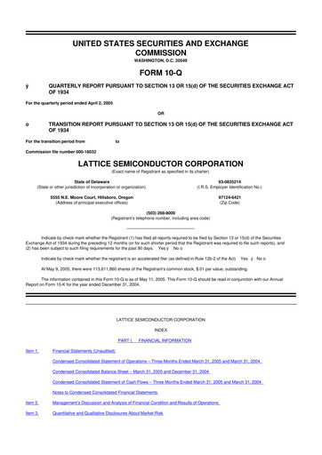 Vorschaubild Lattice Semiconductor 10-Q Quartalsbericht  