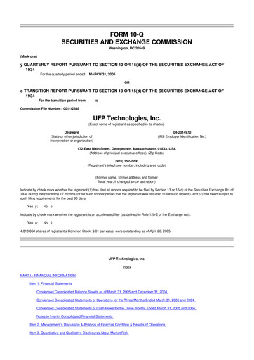 Thumbnail UFP Technologies
 10-Q Quarterly Report FY 