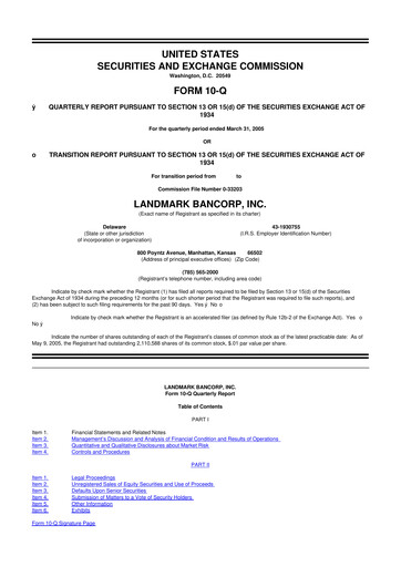 Miniature Landmark Bancorp 10-Q Rapport trimestriel  