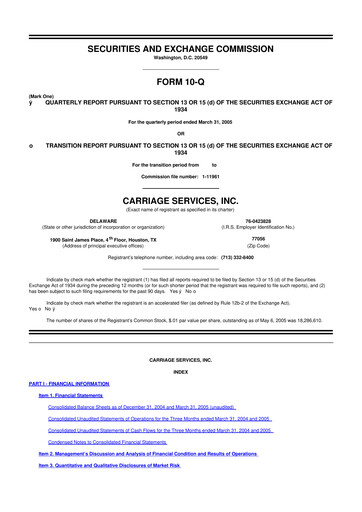 Thumbnail Carriage Services 10-Q Quarterly Report FY 