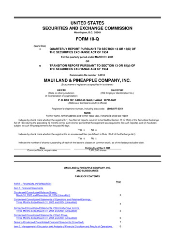 Vorschaubild Maui Land & Pineapple Company 10-Q Quartalsbericht  