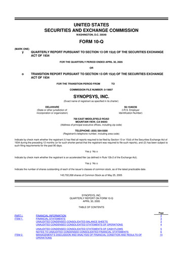 Thumbnail Synopsys 10-Q Quarterly Report FY 