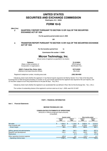 Thumbnail Micron Technology 10-Q Quarterly Report FY 