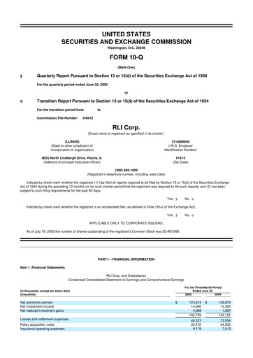 Thumbnail RLI Corp.
 10-Q Quarterly Report FY 