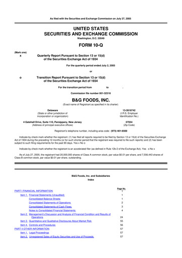 Vorschaubild B&G Foods

 10-Q Quartalsbericht  