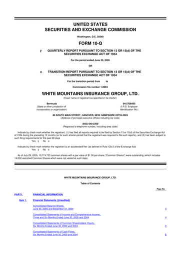Miniature White Mountains Insurance Group 10-Q Rapport trimestriel  