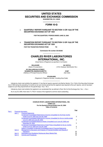 Miniature Charles River Laboratories
 10-Q Rapport trimestriel  
