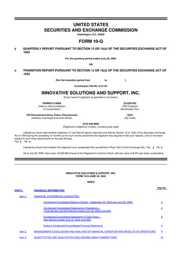 Thumbnail Innovative Solutions and Support 10-Q Quarterly Report FY 