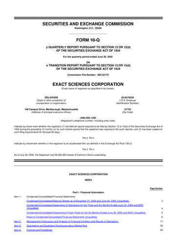 Miniature Exact Sciences 10-Q Rapport trimestriel  