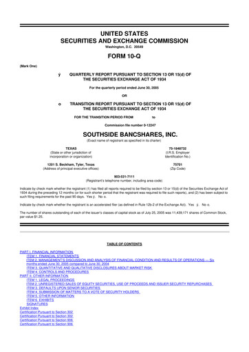 Miniature Southside Bancshares 10-Q Rapport trimestriel  