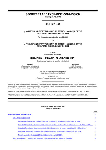 Thumbnail Principal Financial Group 10-Q Quarterly Report FY 