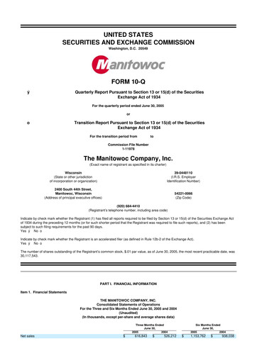 Vorschaubild The Manitowoc Company
 10-Q Quartalsbericht  