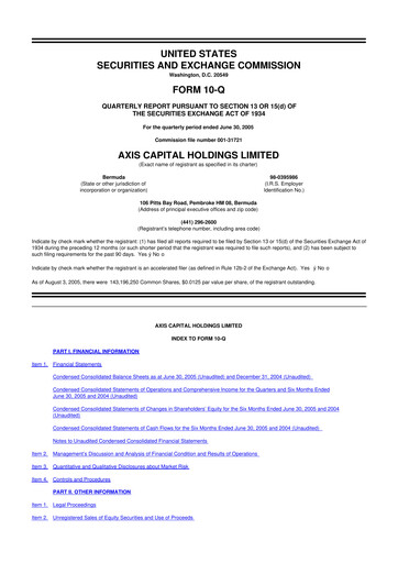 Miniature AXIS Capital
 10-Q Rapport trimestriel  
