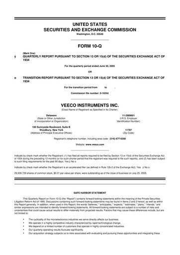 Thumbnail Veeco
 10-Q Quarterly Report FY 