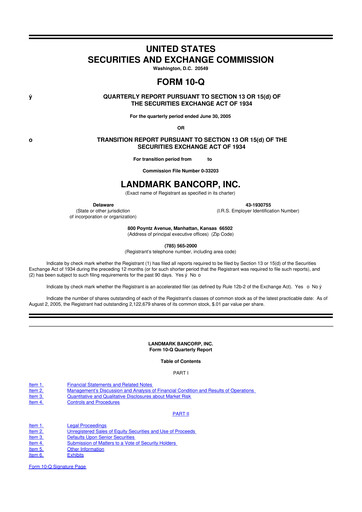 Miniature Landmark Bancorp 10-Q Rapport trimestriel  