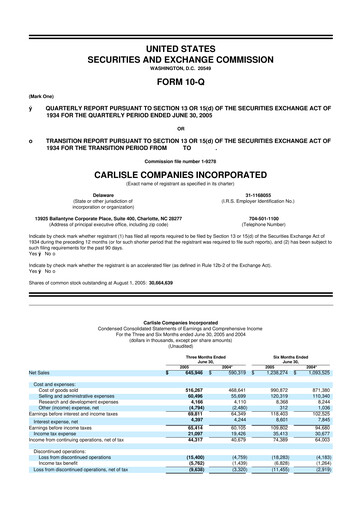 Thumbnail Carlisle Companies
 10-Q Quarterly Report FY 