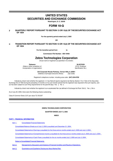 Miniature Zebra Technologies 10-Q Rapport trimestriel  
