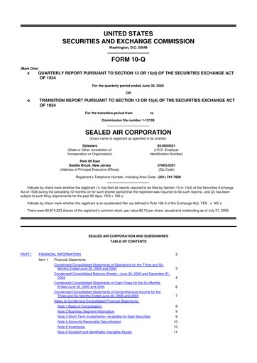 Thumbnail Sealed Air
 10-Q Quarterly Report FY 