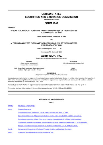 Thumbnail Activision Blizzard 10-Q Quarterly Report FY 