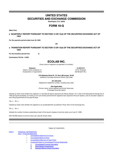 Miniature Ecolab 10-Q Rapport trimestriel  