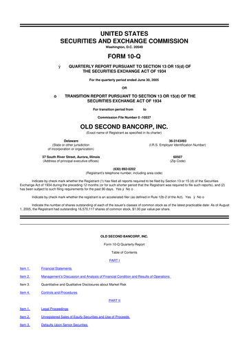 Thumbnail Old Second Bancorp 10-Q Quarterly Report FY 