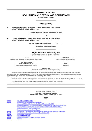 Thumbnail Rigel Pharmaceuticals 10-Q Quarterly Report FY 