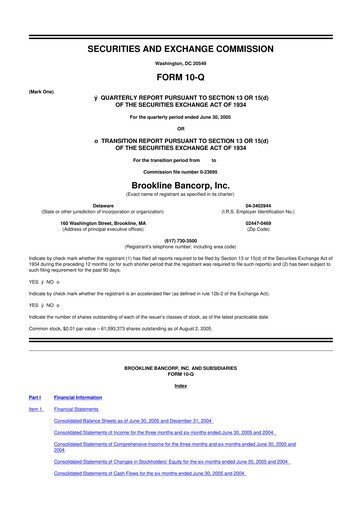 Thumbnail Brookline Bancorp 10-Q Quarterly Report FY 