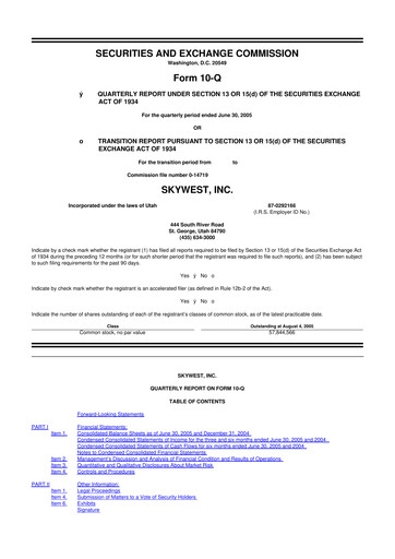 Thumbnail SkyWest 10-Q Quarterly Report FY 