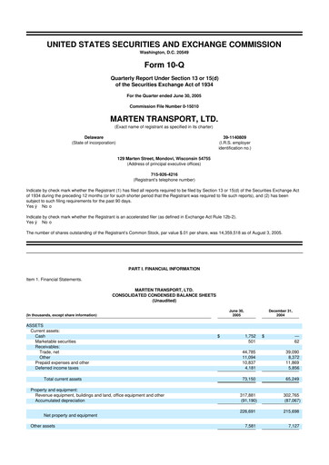 Thumbnail Marten Transport 10-Q Quarterly Report FY 