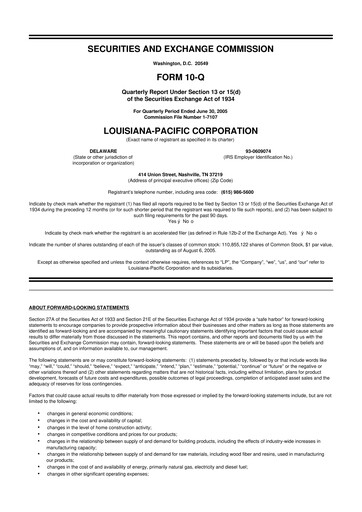 Miniature Louisiana-Pacific
 10-Q Rapport trimestriel  