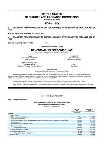 Thumbnail Benchmark Electronics
 10-Q Quarterly Report FY 