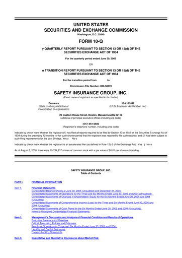 Miniature Safety Insurance
 10-Q Rapport trimestriel  