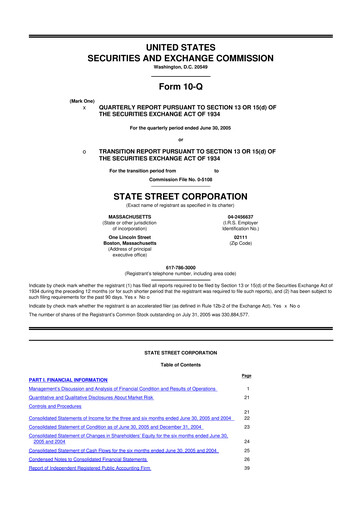 Thumbnail State Street Corporation
 10-Q Quarterly Report FY 