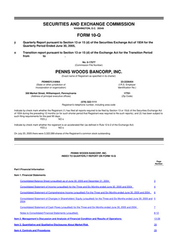 Thumbnail Penns Woods Bancorp 10-Q Quarterly Report FY 
