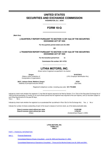 Vorschaubild Lithia Motors 10-Q Quartalsbericht  