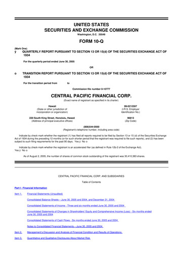 Thumbnail Central Pacific Financial 10-Q Quarterly Report FY 