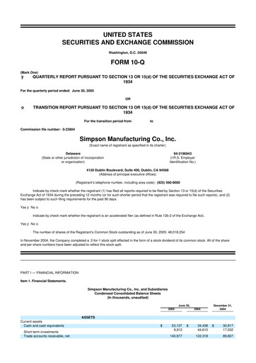 Thumbnail Simpson Manufacturing Company
 10-Q Quarterly Report FY 