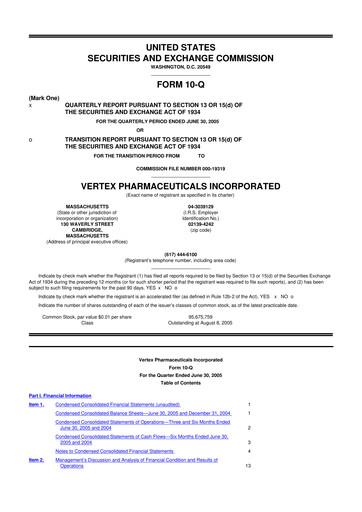 Thumbnail Vertex Pharmaceuticals 10-Q Quarterly Report FY 