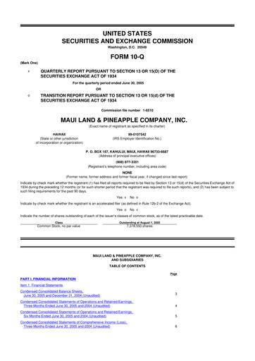 Vorschaubild Maui Land & Pineapple Company 10-Q Quartalsbericht  
