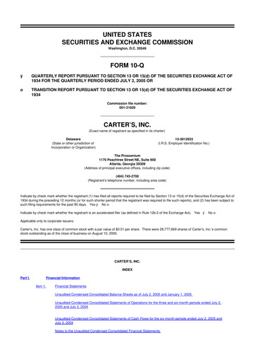 Vorschaubild Carter's 10-Q Quartalsbericht  