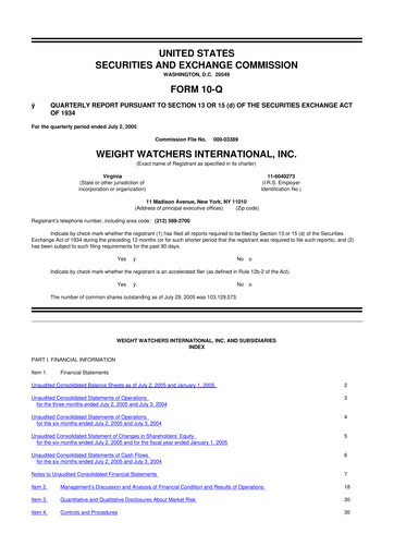 Thumbnail Weight Watchers 10-Q Quarterly Report FY 
