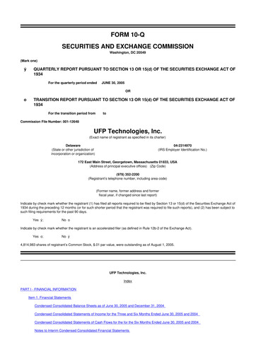 Thumbnail UFP Technologies
 10-Q Quarterly Report FY 