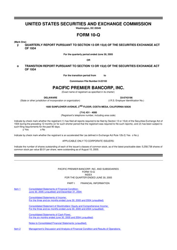 Thumbnail Pacific Premier Bancorp
 10-Q Quarterly Report FY 