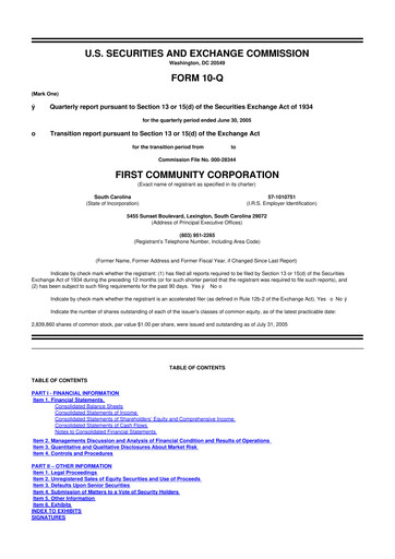 Thumbnail First Community Corporation 10-Q Quarterly Report FY 