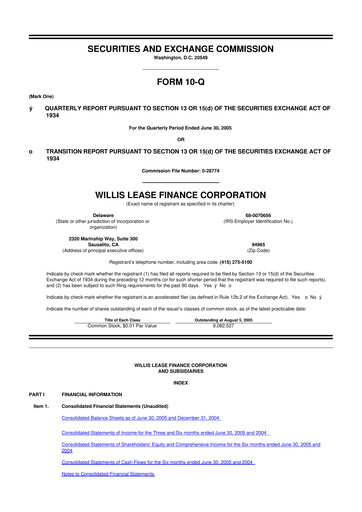 Thumbnail Willis Lease Finance Corporation 10-Q Quarterly Report FY 
