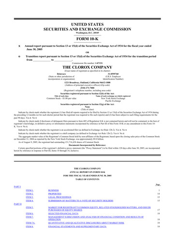 Thumbnail Clorox 10-K Annual Report 